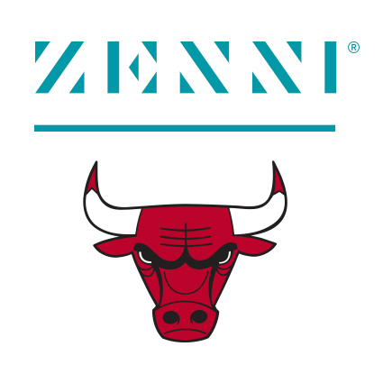 ZENNI logo above a Chicago Bulls logo with a red bull's head and white horns.