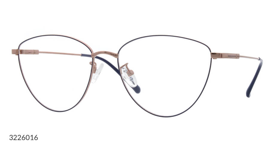 Cat-eye wire-frame glasses with rose gold detailing and adjustable clear nose pads. Text: 3226016.